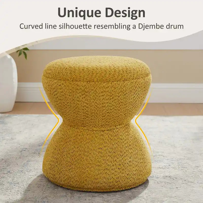Pouf ottoman Djembe en tissu bouclé avec base pivotante, tabouret de coiffeuse pivotant pour salon, dressing