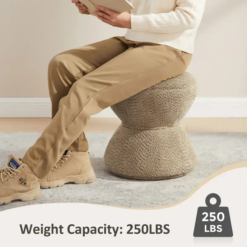 Pouf ottoman Djembe en tissu bouclé avec base pivotante, tabouret de coiffeuse pivotant pour salon, dressing