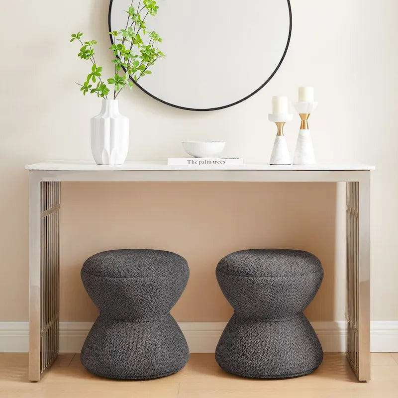 Pouf ottoman Djembe en tissu bouclé avec base pivotante, tabouret de coiffeuse pivotant pour salon, dressing