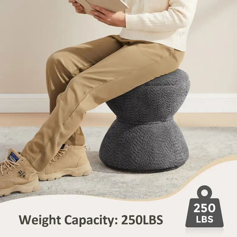 Pouf ottoman Djembe en tissu bouclé avec base pivotante, tabouret de coiffeuse pivotant pour salon, dressing