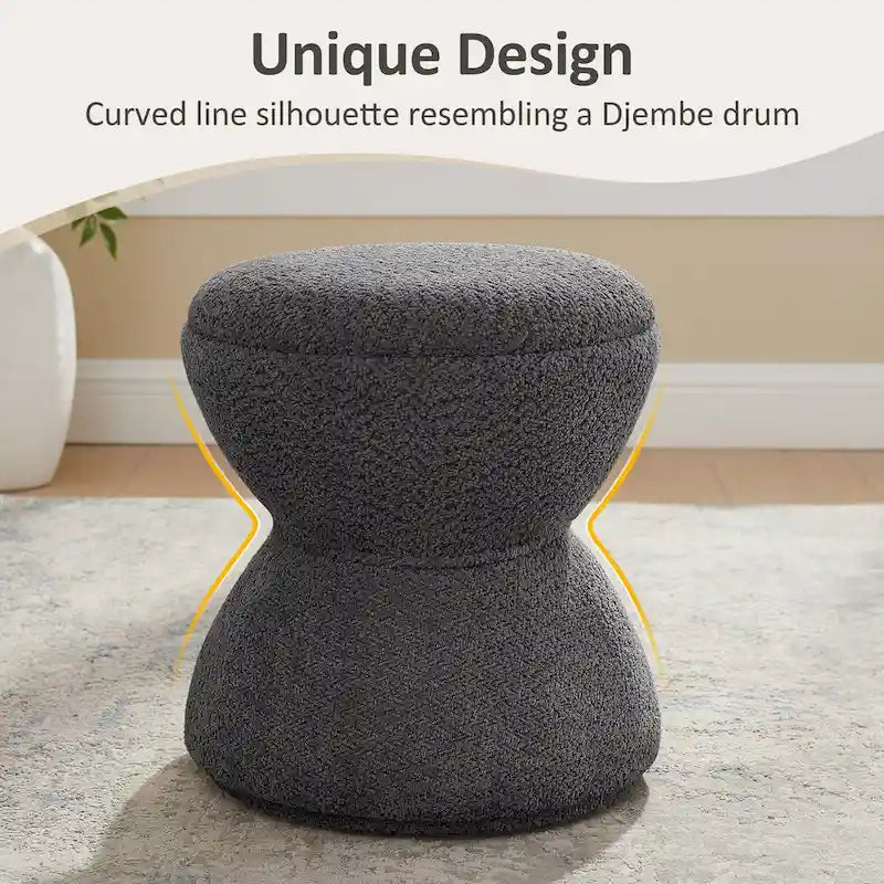 Pouf ottoman Djembe en tissu bouclé avec base pivotante, tabouret de coiffeuse pivotant pour salon, dressing