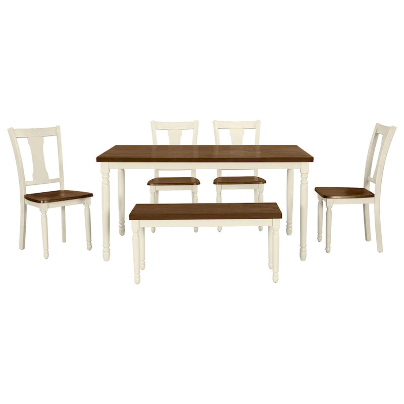 Ensemble de salle à manger classique 6 pièces Table en bois et 4 chaises avec banc