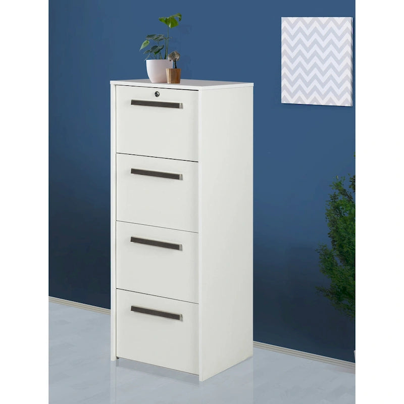 Meuble de rangement vertical Miami contemporain à 4 tiroirs en grain de bois blanc