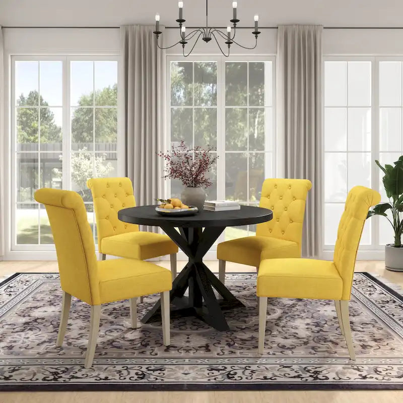 Table à manger ronde Banff avec 4 chaises capitonnées