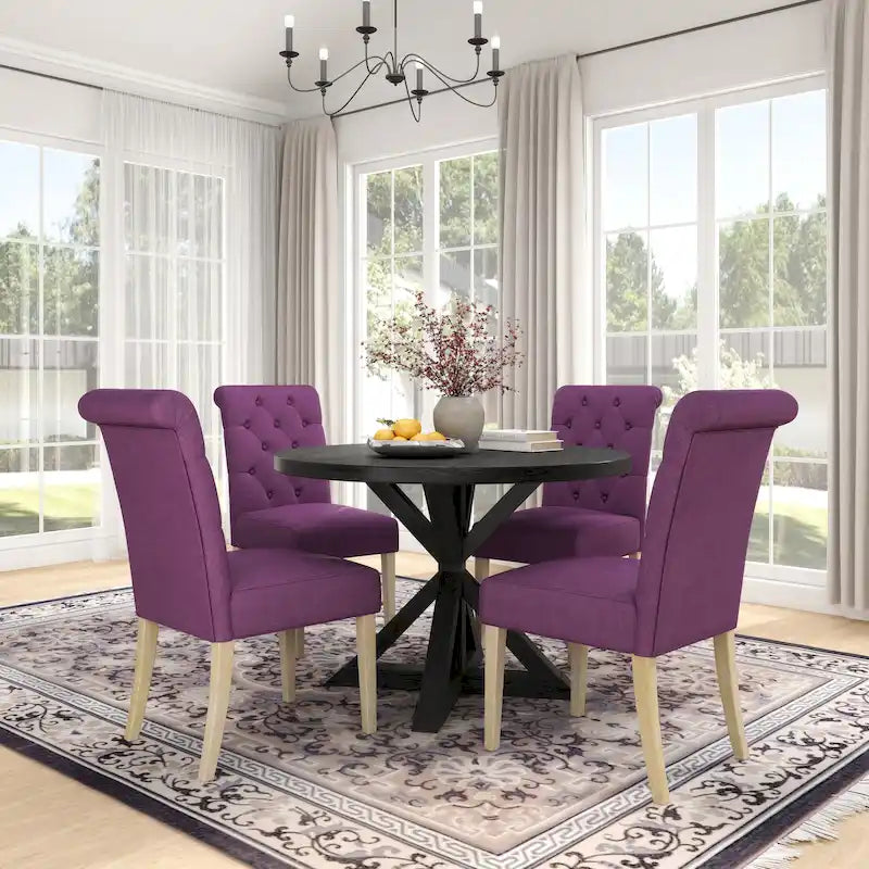 Table à manger ronde Banff avec 4 chaises capitonnées