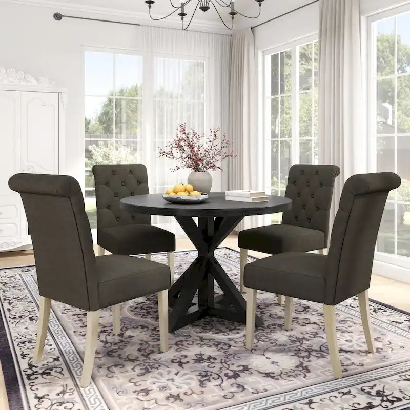 Table à manger ronde Banff avec 4 chaises capitonnées