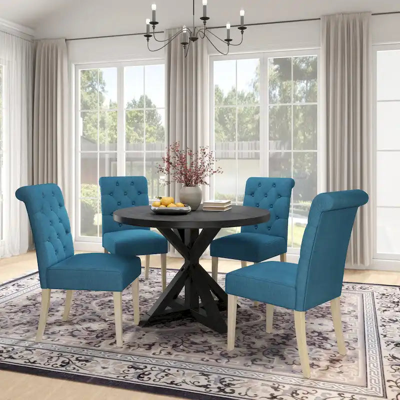Table à manger ronde Banff avec 4 chaises capitonnées