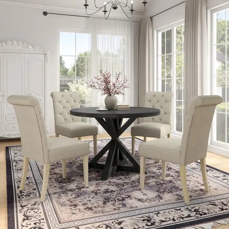 Table à manger ronde Banff avec 4 chaises capitonnées