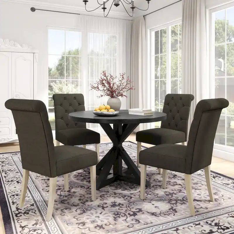 Table à manger ronde Banff avec 4 chaises capitonnées