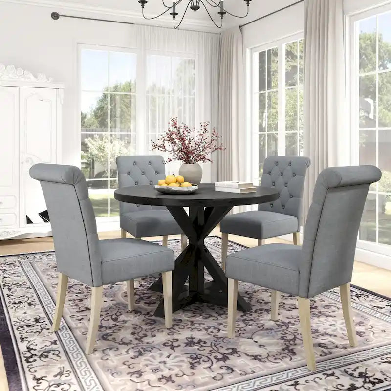 Table à manger ronde Banff avec 4 chaises capitonnées