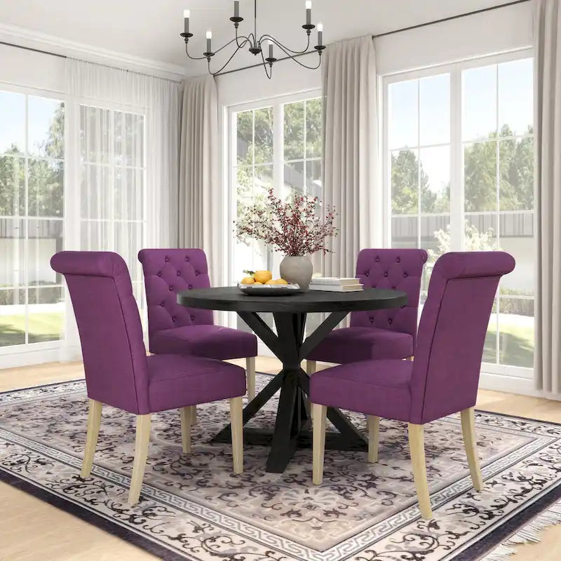 Table à manger ronde Banff avec 4 chaises capitonnées