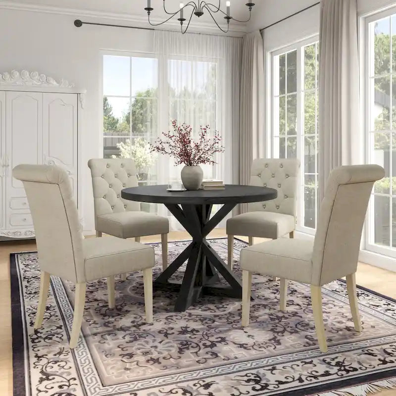 Table à manger ronde Banff avec 4 chaises capitonnées