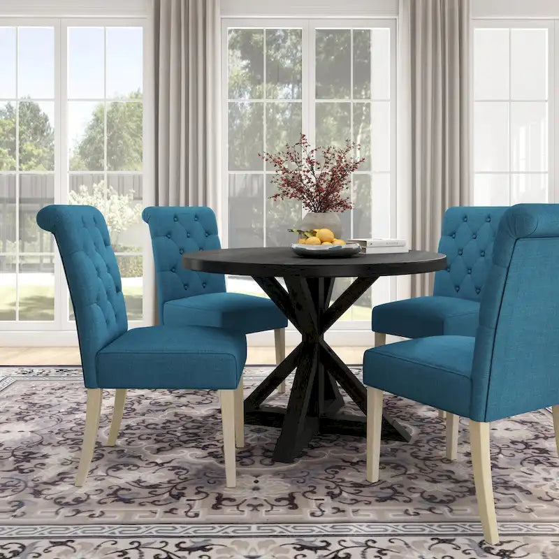 Table à manger ronde Banff avec 4 chaises capitonnées