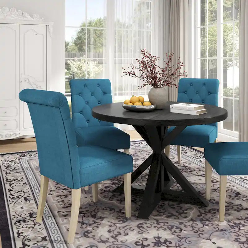 Table à manger ronde Banff avec 4 chaises capitonnées