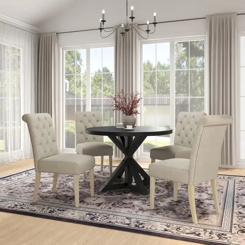 Table à manger ronde Banff avec 4 chaises capitonnées