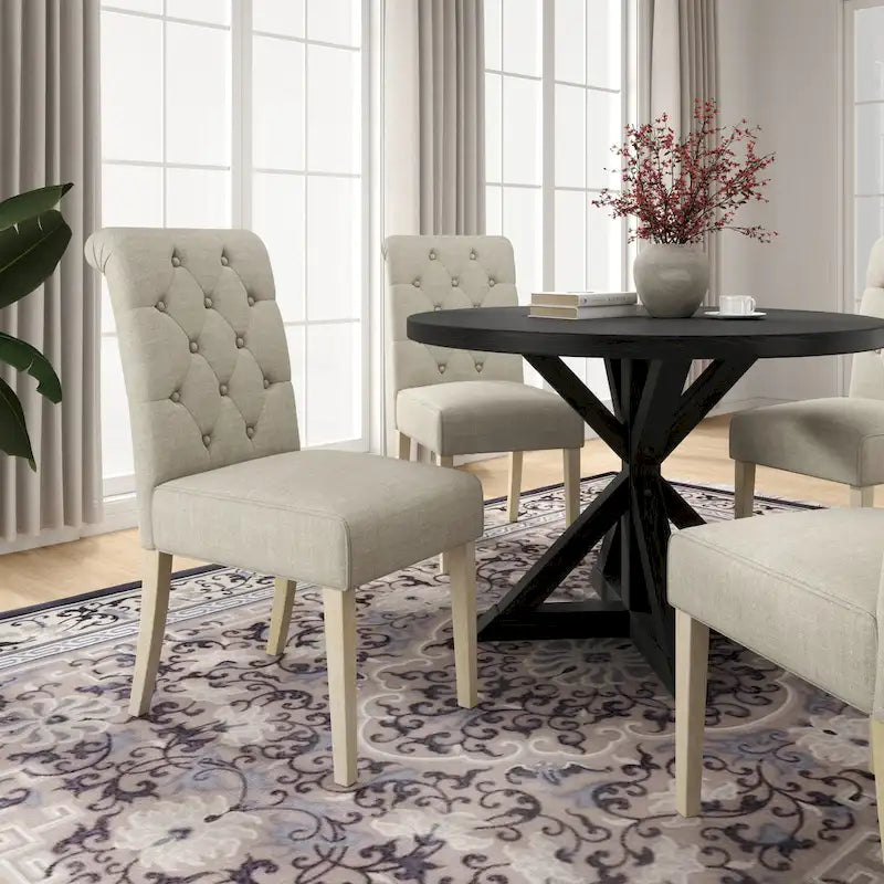 Table à manger ronde Banff avec 4 chaises capitonnées