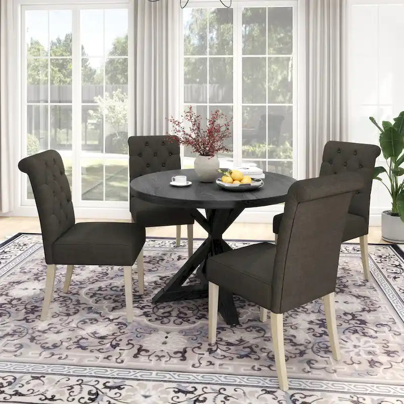 Table à manger ronde Banff avec 4 chaises capitonnées