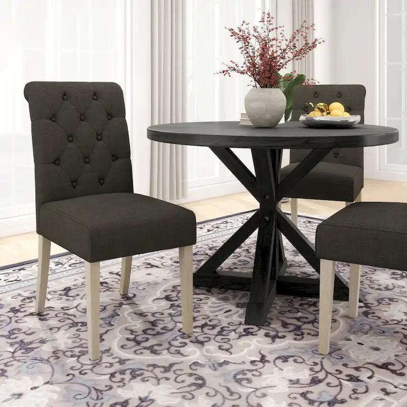 Table à manger ronde Banff avec 4 chaises capitonnées