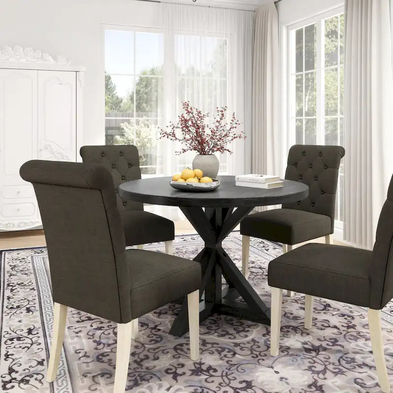 Table à manger ronde Banff avec 4 chaises capitonnées