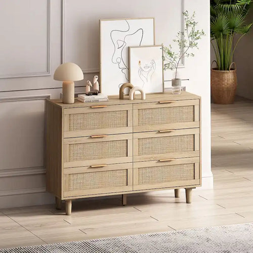 Armoire de rangement en rotin naturel à 6 tiroirs de 43,31 pouces pour chambre et salon