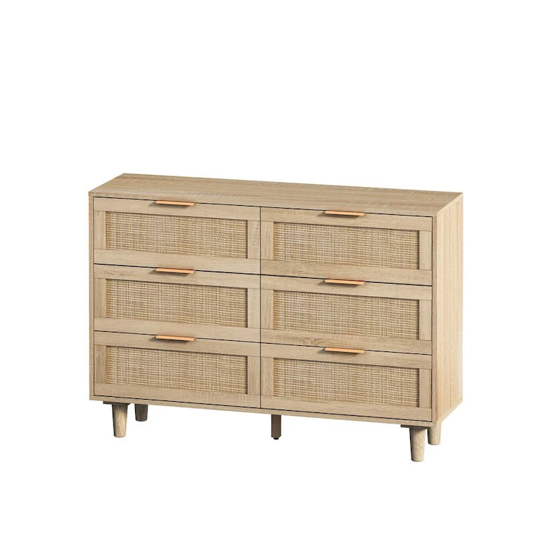 Armoire de rangement en rotin naturel à 6 tiroirs de 43,31 pouces pour chambre et salon