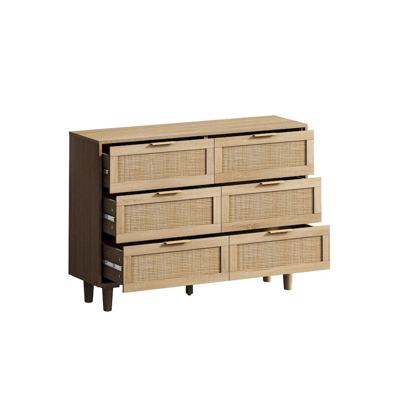 Armoire de rangement en rotin naturel à 6 tiroirs de 43,31 pouces pour chambre et salon