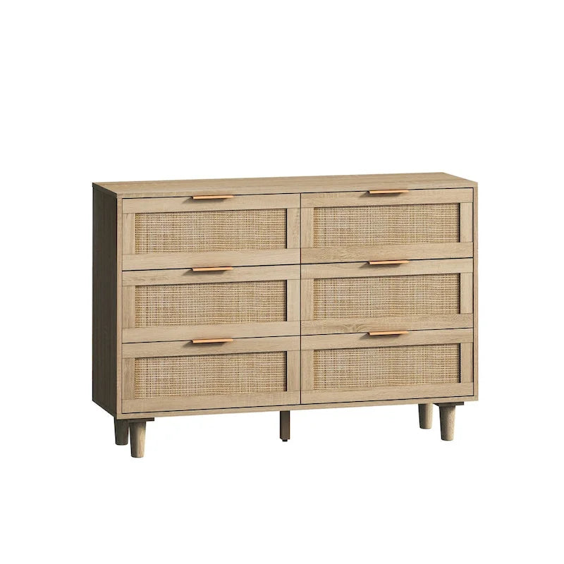 Armoire de rangement en rotin naturel à 6 tiroirs de 43,31 pouces pour chambre et salon