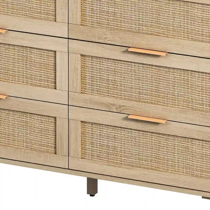 Armoire de rangement en rotin naturel à 6 tiroirs de 43,31 pouces pour chambre et salon
