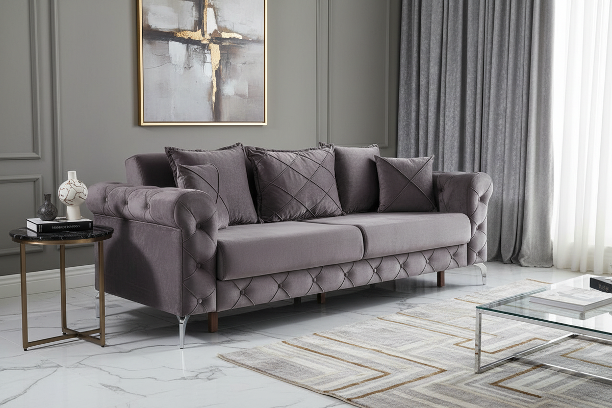 Gray Velvet Sofa Hero Banner 16:9
